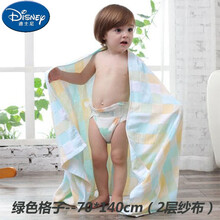 迪士尼(Disney)新生婴儿浴巾夏季薄款2/6层 纱布婴幼儿纯棉宝宝洗澡儿童吸水柔初生被子盖被 方格款绿色 2层纱布70*140cm