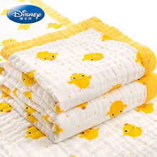 迪士尼官·方网同款（京选优品）婴儿浴巾纯棉六层纱布新生儿宝宝超柔吸水全棉儿童被子薄夏季盖毯 加大款 黄小鸡(120*150cm)