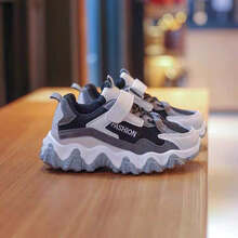 乔·丹(中国)专卖特价新款女童老爹鞋儿童运动鞋男童鞋子皮面韩版二棉鞋潮舒适预售 黑灰色 双网 26 码内长16.5厘米