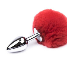 久爱 兔子尾巴后庭肛塞另类情玩具男女通用兔女郎情侣自慰器具人造金属肛情趣性用品 大红色小号-金属兔毛