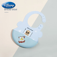 ℘迪士尼（Disney）迪士尼吃饭兜围嘴婴幼儿口水巾男女宝宝防水免洗立体超柔软硅胶食 面包蓝(硅胶3D立体)