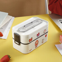 光一日式可爱饭盒便当盒高颜值女上班族可微波炉加热学生食堂打饭餐盒套装 双层长方形-2000ML