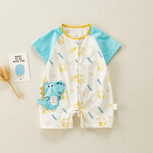 水花童 婴儿网红2021夏装包屁衣薄款新生儿衣服男女宝宝连体衣夏季满月百天哈衣 BX2201小恐龙 蓝色 80