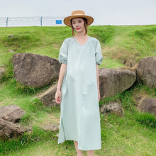 小兀 孕妇装夏装孕妇裙夏季夏天外穿孕妇连衣裙宽松大码孕妇裙子孕妈装 杏色 均码