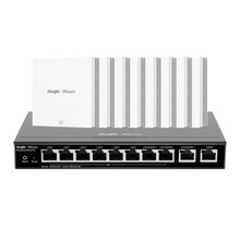 锐捷（Ruijie）全千兆无线AP面板套装 智能组网全屋WiFi分布式墙壁路由器 86型酒店企业别墅 8口一体机+面板式双频AP*8