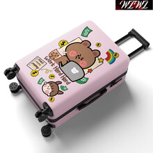 WTWT 韩版行李箱女可爱学生印花拉杆箱卡通登机箱子小清新大型旅行箱包N6 粉色-F-加班小熊 22寸【初中生尺寸】