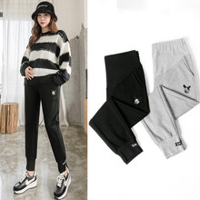 惠欣晨 孕妇春秋季网红新款运动显瘦好质量纯棉孕妇束脚裤阔腿裤潮妈开叉孕妇托腹裤 黑色 M-体重85-110斤