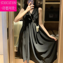 诗德珂欣【甄选精品】孕妇夏装连衣裙韩版2021新款潮妈宽松外出中长款领仙女显瘦裙子 黑色 S