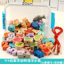 大号颗粒儿童串珠子益智玩具穿绳积木男女宝宝孩1-2一3周4岁早教0 53粒数字动物海洋水果6根线.