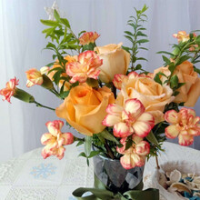 （linkinjoy）【太阳】橙色系花束（玫瑰康乃馨尤加利）鲜花家居生活礼物七夕生日 基地直发 夏日花束10枝