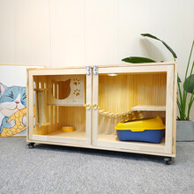 (顺丰直达)实木猫笼别墅猫窝猫柜子二三层防水家用小号公寓猫舍繁育定制 育婴笼木门包安装 120*60*69 17毫米厚松木+防水喷漆