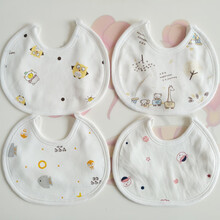 口水巾夏季薄婴儿宝宝小围嘴系带新生儿童口水兜圆形围兜春夏季薄款 女宝5条 颜色花型随机 常规