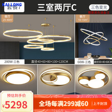 殴普品质客厅吊灯现代简约大气卧室极简圆环大厅灯具2021年新款轻奢餐厅灯 经典搭配！C套餐三室两厅三色变光