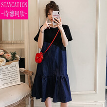 【轻奢高档】大码孕妇装夏装网红套装洋气孕妈上衣潮妈中长款连衣裙胖长裙子 图片色 M