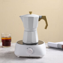 家用意大利小型意式手冲咖啡壶套装摩卡壶煮咖啡壶机煮咖啡的器具 珍珠白2杯+电陶炉【+滤纸】