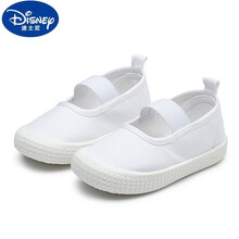 迪士尼（Disney）儿童帆布鞋春夏季松紧带单鞋女童浅口小白鞋防滑软底宝宝幼儿园鞋 纯白 26码/内长16cm