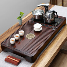 云涧堂 整套茶具套装 黑檀木茶盘自动上水茶炉一体茶海 功夫茶杯茶宠六君子配套茶台 气宇轩昂 不锈钢茶炉+白瓷茶具套装 75*44*4.5cm