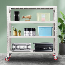 易存家用货架置物储物架可移动带轮子货架白色100cmx40cmx213cm=4层主架（均载180kg/层）