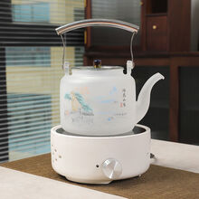 欧曼丽莎 迷你电陶炉小型煮茶器玻璃壶烧水泡茶电磁炉茶炉光波炉家专用静音 路宝白+湖光山色-壶