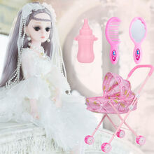 奎茗儿童玩具娃娃推车玩具宝宝洋尚美比芭比娃娃套装手推车女孩过家家 蒂芙尼【推车+贴心礼包3件套】蠶 无音乐+50CM+实心21关节+眨眼