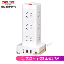 德力西(DELIXI)usb立式插座 颐和园联名 防过载排插/插排/拖线板/接线板 H-DK12X3UG 12位总控1.7米