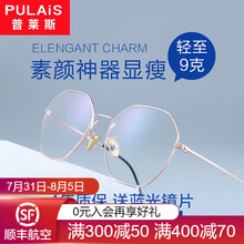 普莱斯pulais防蓝光防辐射近视眼镜框架多边形男女通用眼睛配平光镜片5028 玫瑰金 配平光防蓝光镜片（推荐无度数）