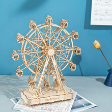 若客（ROKR）手工拼装模型摩天轮八音盒女孩玩具积木diy木质立体拼图成人节日礼物男孩生日礼物 心·动-摩天轮【旋转八音盒】