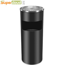 舒蔻(Supercloud) 不锈钢垃圾桶带烟灰缸酒店大堂商用立式烟灰桶电梯口走廊烟灰缸灭烟桶 圆形烤漆黑