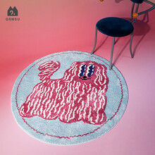 青山美宿X茂苅恵 艺术家合作款可蒙犬地毯圆形可爱少女卧室垫 大眼狗狗（桃红粉） 1200*1200MM