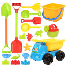 奎茗儿童沙滩玩具套装宝宝戏水玩沙挖沙大号铲子沙漏决明子沙滩桶工具 4轮车大铲19件套
