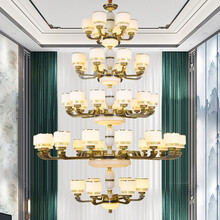 别墅大吊灯中空复式楼客厅挑空跃层现代新中式中国风防尘酒店工程大厅大堂灯具 防尘罩五层48头直径165cm