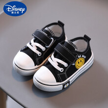 迪士尼（Disney）宝宝鞋软底春秋儿童帆布鞋休闲女童男童板鞋透气饼干鞋学步鞋 黑色 B12笑脸 内长14cm