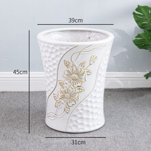 北欧特大号陶瓷花盆室内客厅落地高筒大花盆阳台琴叶榕发财树 白色牵牛花39*45厘米 特大