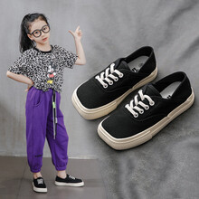 恬荘 儿童帆布鞋2021春秋季新款男女童韩版休闲方头布鞋中大童宝宝潮鞋 黑色 27(内长17.5cm)