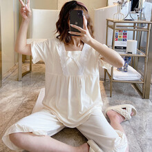 月子服哺乳睡衣夏季薄款短袖孕妇装两件套拉链棉质产后喂奶衣吸汗 0731杏色 XL建议120-140斤