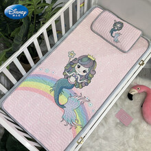 【品牌热售】迪士尼同款夏季儿童乳胶凉席婴儿床凉垫新生宝宝冰丝席幼儿园午睡恒温透气席 美人鱼 60*135cm(含芯枕头)