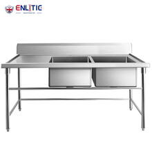 英利蒂克（Enlitic）商用双星水池不锈钢水槽带平台厨房双星洗菜盆带操作台洗碗杀鱼台SXT636B