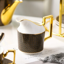 心饰园黑白经典网格欧式骨瓷壶手冲咖啡壶大容量茶壶陶瓷家用单壶 黑网格奶壶 普通装