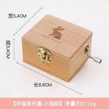 创意木质手摇八音盒发条式小音乐盒手工diy送女孩儿童女生日礼物 小兔款带镜子