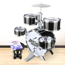 舒弗（LACHOUFFE）架子鼓儿童初学者3-6岁1乐器男孩女孩宝宝敲打鼓早教玩具礼物 特大号塑料围爵士黑+鼓谱 可升降鼓架