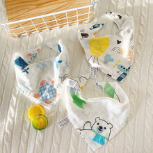 口水巾夏季薄婴儿三角巾柔软新生儿围嘴宝宝纱布口水巾夏季薄款 (夏季竹棉纱三角巾)海龟系 3条