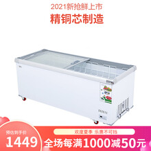 妮雪商用展示冷柜岛柜卧式点菜冰柜大容量展示冰柜纯铜管制冷超市展示柜冰柜保鲜冰箱玻璃门 加大容积加深款铜管1400x700x850mm