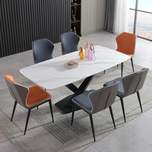 泰多斯 意式极简进口岩板餐桌家用小户型北欧饭桌大理石岩板餐桌椅组合 直边岩板餐桌配六张蝴蝶椅(颜色备注)  1.8*0.9米叉型