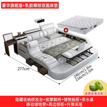 伟之信 床真皮床榻榻米床 北欧现代简约卧室家具大小户型多功能投影仪按摩双人实木床婚床 豪华旗舰版+乳胶椰棕双面床垫 加强版