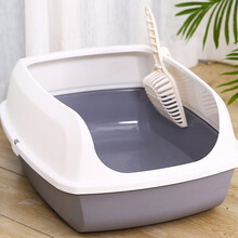 猫砂盆厕所开放式防外溅带砂全半封闭特大号大号沙盆大猫咪用品 天空蓝-中号(10斤以内幼猫)同比加长加宽5cm