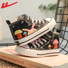 回力Warrior 新品儿童休闲鞋纯手工手绘款帆布鞋舒适透气百搭学生鞋 蘑菇兔黑 29