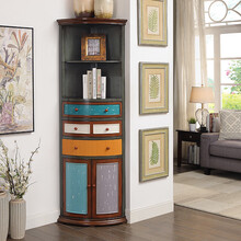 三角柜墙角柜美式乡村角柜客厅彩绘欧式转角实木转角柜 650*460*1850MM典雅蓝 整装