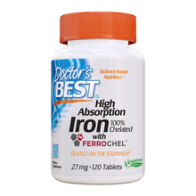 Doctor's Best多特倍斯 成人备孕孕妇补铁元素高吸收螯合铁片剂 美国进口 27mg*120片