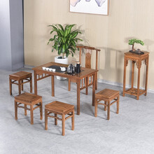 寻古红木家具非洲鸡翅木（学名：非洲崖豆木）小茶桌椅组合实木新中式泡茶桌办公室阳台茶台茶艺桌 六件套：茶桌+单背椅+勾角方凳
