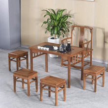 寻古红木家具非洲鸡翅木（学名：非洲崖豆木）小茶桌椅组合实木新中式泡茶桌办公室阳台茶台茶艺桌 六件套：茶桌+南宫椅+勾脚方凳